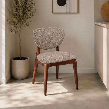 SEDIA IN LEGNO TINTA NOCE E TESSUTO BEIGE