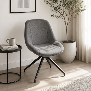 SEDIA GIREVOLE IN METALLO NERO E TESSUTO GRIGIO