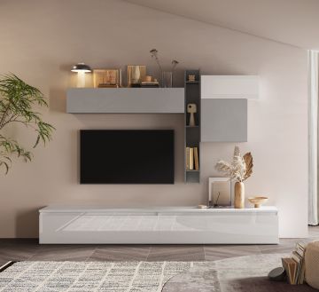 SOGGIORNO MOD. INFINITY 2.0 BIANCO LUCIDO/GESSO/ARDESIA