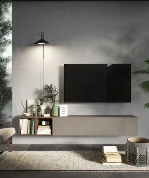 BASE SOGGIORNO PORTA TV MOD. INFINITY 2.0 CM 194X30 H. 29 ARGILLA/MERCURE