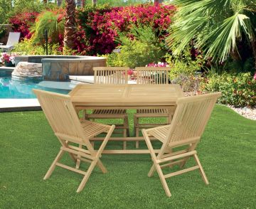 SET TAVOLO + 4 SEDIE PIEGHEVOLI DA ESTERNO IN LEGNO DI TEAK