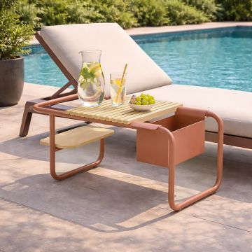 TAVOLINO DA ESTERNO MOD. SUNSET CM 83,3X46,5 TERRACOTTA E NATURALE 