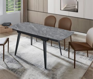 TAVOLO ALL. CHIC ROUND CM 140X90 METALLO NERO E PIANO IN VETRO CERAMICA EFFETTO MARMO GRIGIO