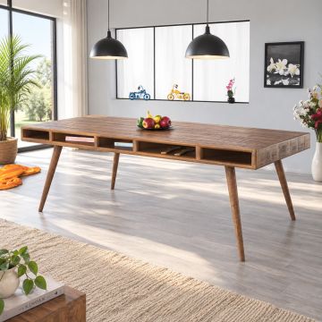 TAVOLO FISSO MOD. HEXA-10 CM 235X90 IN LEGNO DI MANGO TINTA STONE