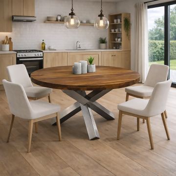 TAVOLO TONDO DIAM. CM 130 LEGNO SHEESHAM TINTA STONE