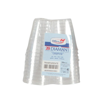 SET 20 BICCHIERI IN PLASTICA DIAMANT LINEA CHUPITO TRASPARENTE