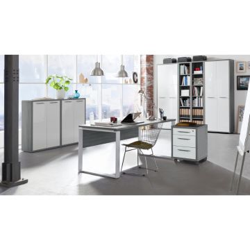 UFFICIO COMPLETO MOD. DISEGNO BIANCO LUCIDO E CEMENTO