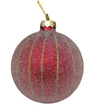 PALLINA IN VETRO ROSSA CON RIGHE VERTICALI ORO DIAM. 8CM