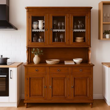 CRISTALLIERA IN LEGNO MASSELLO CM 160X50 H. 221 NOCE