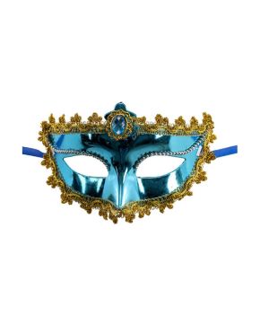 MASCHERA AZZURRA IN PLASTICA CON GEMMA E DECORAZIONI