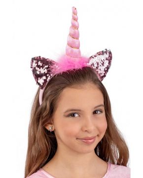CERCHIETTO UNICORNO ROSA/ARGENTO CON PAILLETTES REVERSIBILI