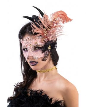 MASCHERA IN TESSUTO ROSA CON DECORAZIONI