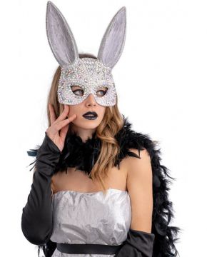 MASCHERA DA CONIGLIO GRIGIA CON DECORI
