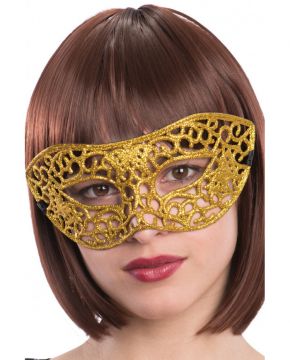 MASCHERA IN PLASTICA INTAGLIATA CON GLITTER DORATI