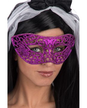 MASCHERA IN PLASTICA INTAGLIATA CON GLITTER VIOLA