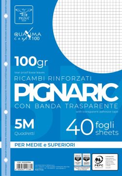 PIGNA - CONFEZIONE 40 FOGLI A4 RICAMBI RINFORZATI QUADRETTI 