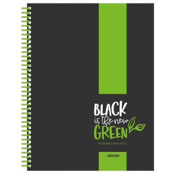 ARDA - RE-GENERATION QUADERNO SPIRALATO 80 FOGLI A5 QUADRETTI NERO/VERDE  