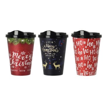 TAZZA IN PLASTICA CON COPERCHIO 500ML MERRY CHRISTMAS ASS.