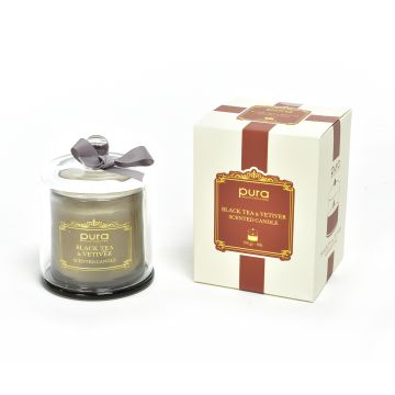 CANDELA BLACK TEA AND VETIVER 150GR IN CAMPANA DI VETRO DIAM.9CM H.12CM
