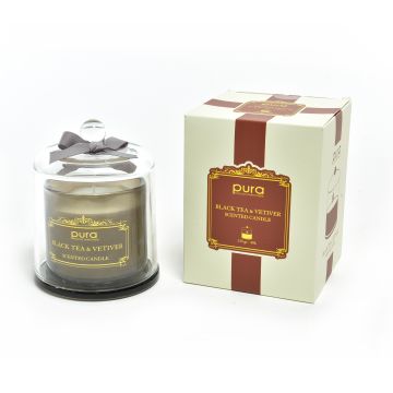 CANDELA BLACKTEA E VETIVER 230GR IN CAMPANA DI VETRO DIAM.10.5CM H.14CM  