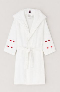 ACCAPPATOIO CUORICINI CM 70X140 IN COTONE BIANCO CON MICRORICAMI ROSSI 