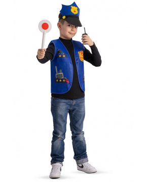 SET POLIZIOTTO CON GILET, CAPPELLO, RADIOLINA E PALETTA PER BAMBINO