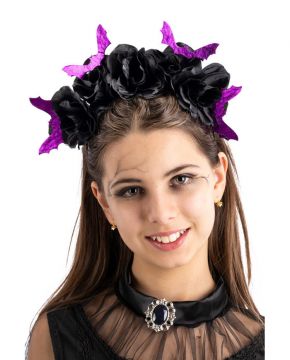 CERCHIETTO CON FIORI NERI E PIPISTRELLI PER BAMBINE