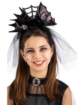CERCHIETTO HALLOWEEN CON DECORI FIOCCO,RAGNATELA E RAGNI