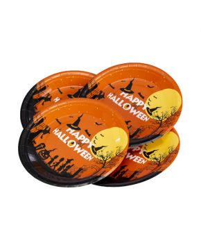 SET 6 PIATTI IN CARTA HALLOWEEN ARANCIONI DIAM. 23