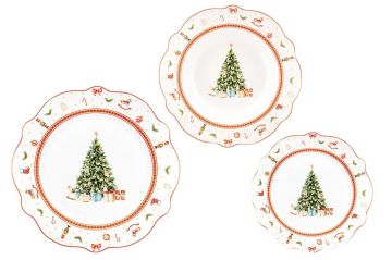 SERVIZIO PIATTI 18 PEZZI IN BONE CHINA DECORO ALBERO DI NATALE