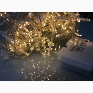 LUCE DI NATALE A LED 300 LUCI BIANCO CALDA - A BATTERIA CON TIMER 15MT - USO ESTERNO