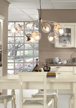 SOSPENSIONE YONA NICHEL E TRASPARENTE 71X128.5CM - 6XE14 MAX 40W
