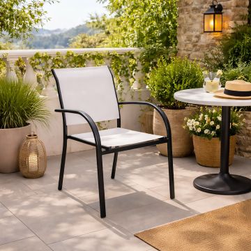 SEDIA DA ESTERNO IN ALLUMINIO ANTRACITE E TEXTILENE BIANCO 