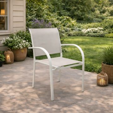 SEDIA DA ESTERNO IN ALLUMINIO BIANCO E TEXTILENE BEIGE