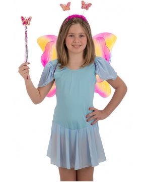 SET FARFALLA ARCOBALENO PER BIMBA CON ALI, CERCHIETTO E BACCHETTA