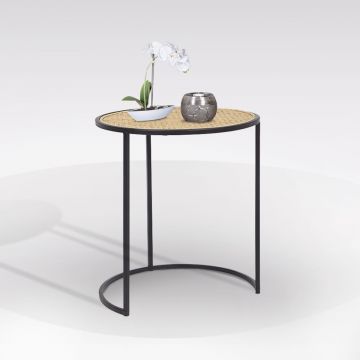 TAVOLINO ELYOT IN METALLO NERO E PAGLIA DI VIENNA DIAM. CM 45
