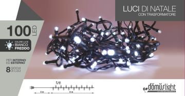 LUCI DI NATALE 100 LED BIANCO FREDDO CON ADATTATORE 5+3MT