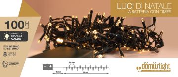 LUCI DI NATALE 100 LED BIANCO CALDO A BATTERIA 10+0.5MT