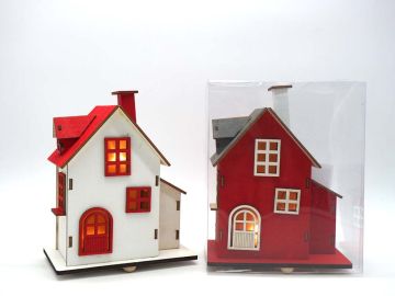 CASETTA LEGNO NEVATA C/3LUCI LED H.17X15X9CM