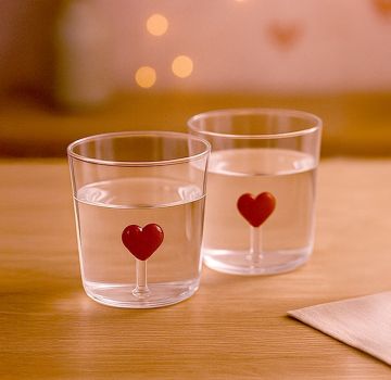 SET 2 BICCHIERI DA ACQUA LINEA MY LOVE IN VETRO TRASPARENTE CON DECORO 380ML