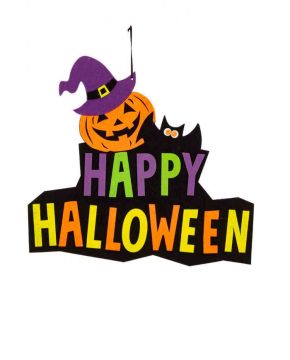 DECORAZIONE HAPPY HALLOWEEN IN FELTRO DA APPENDERE H 36CM