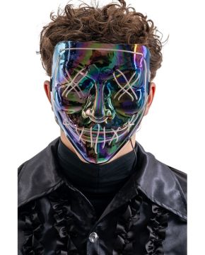 MASCHERA HORROR METALLIZZATA IN PLASTICA CON DECORAZIONI LUMINOSE