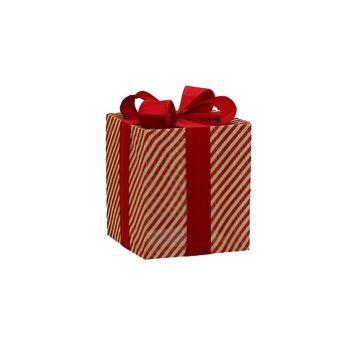 PACCO REGALO PICCOLO IN TESSUTO ORO/ROSSO 28X28CM H 40CM