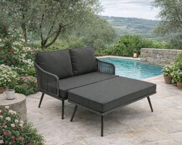 SET DIVANETTO + PANCA DA ESTERNO IN METALLO E CORDA ANTRACITE
