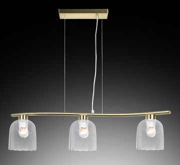 LAMPADARIO CANDICE OTTONE IN VETRO TRASPARENTE H 130CM - 3XE27 42W