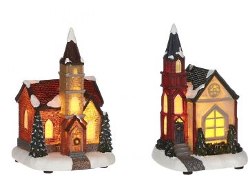 ACCESSORIO PER VILLAGGIO CHIESA INNEVATA A BATTERIA 9X9CM H 15,5CM ASS.