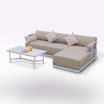 SALOTTO DA GIARDINO CON CHAISE LONGUE DX + TAVOLINO METALLO BIANCO 