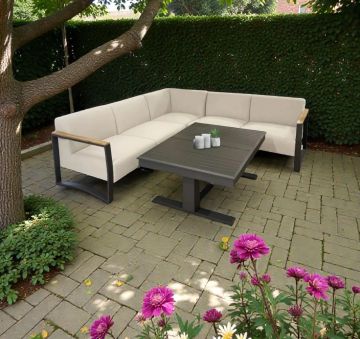 SALOTTO DA ESTERNO IN METALLO ANTRACITE E TEAK 