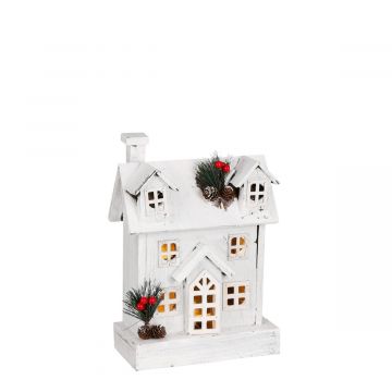CASA BIANCA A LED CON 10 LUCI 21X11CM H. 32CM A BATTERIA