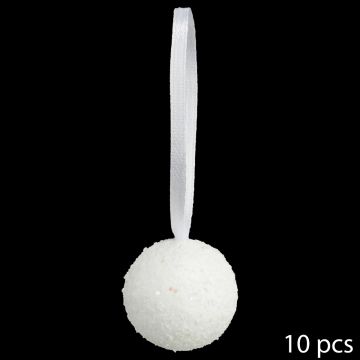 SET 10 SFERE DI PLASTICA DIAM. 6CM BIANCHE CON GLITTER